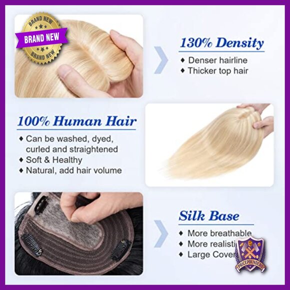 10 Inch Human Hair Topper Silk Base 130% Density for Thinning Hair main image 5